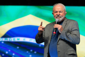 Brazil's president-elect, Luiz Inácio Lula da Silva, at a rally in July. 