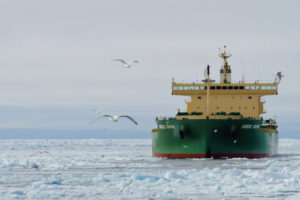 The Nordic Orion cargo ship carries a shipment of coal through the Arctic.