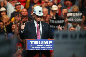 Donald Trump at a campaign rally in Charleston, West Virginia in May 2016.