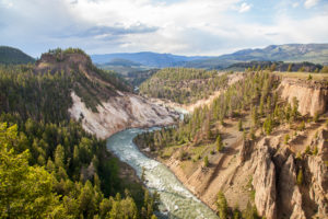 The Yellowstone River as it flows through Yellowstone National Park in Wyoming.