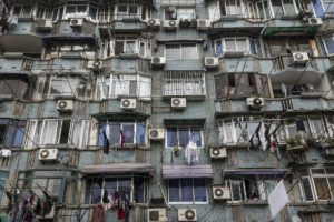 Air conditioners on a residential building in China.