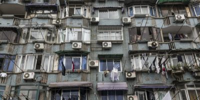 Air conditioners on a residential building in China.