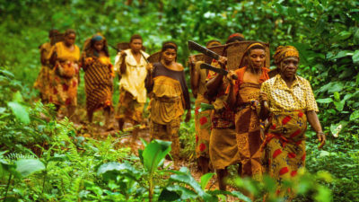 Women from the Baka community, a tribe of hunter-gatherers, in the Republic of the Congo.