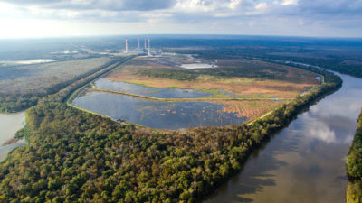 The James M. Barry Electric Generating Plant and coal ash pond in Mobile County, Alabama.