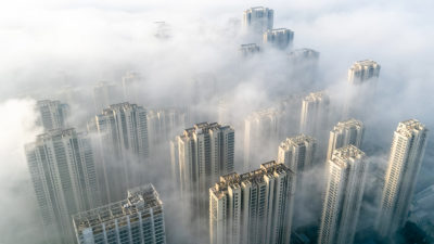 Fog over high-rise buildings in Wuhan, China.