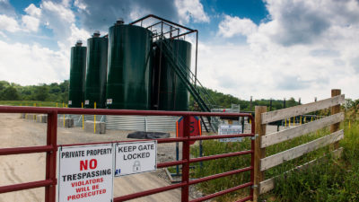 Condensate tanks at the Range Resources natural gas facility in Robinson Township, Washington County, Pennsylvania.