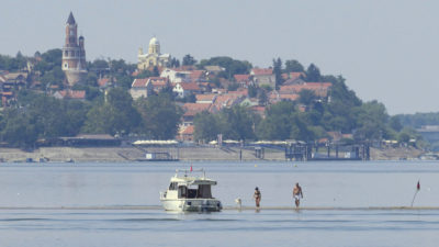 Low water levels on the Danube River in Belgrade, Serbia on August 15, 2022.