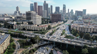 Traffic in downtown Los Angeles, April 4, 2022.