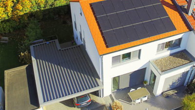 A photovoltaic system on a single-family house in Germany.