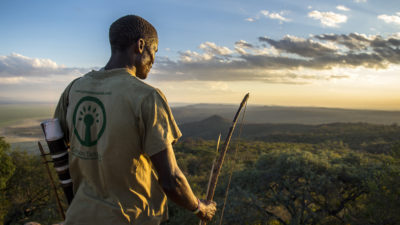 Hadza scout Ezekiel Phillipo overlooking Tanzania's Yaeda Valley.
