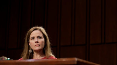 Amy Coney Barrett testifies before the Senate Judiciary Committee during her Supreme Court confirmation hearing on October 13.