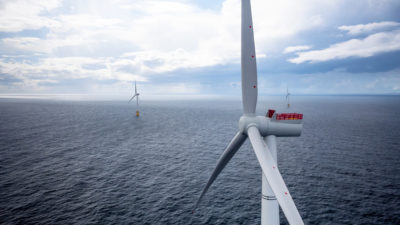 Floating turbines at the Hywind Scotland project in the North Sea.