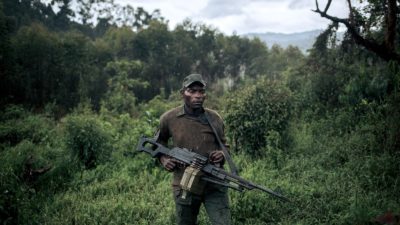 A ranger patrols Kahuzi-Biega National Park in the Democratic Republic of Congo.

