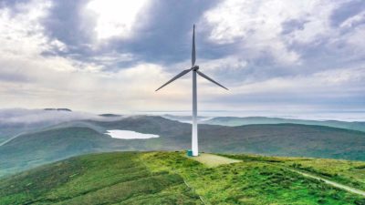 A wind turbine on Scotland's Shetland Islands during a wind drought last September.
