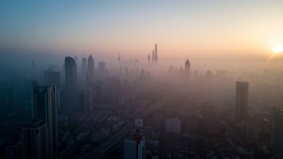 Smog over Shanghai in 2018. Over the last decade, China has sharply cut air pollution.