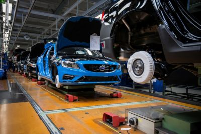 S60 and V60 Polestar electric cars being assembled at Volvo's Torslanda manufacturing plant in Gothenburg, Sweden.