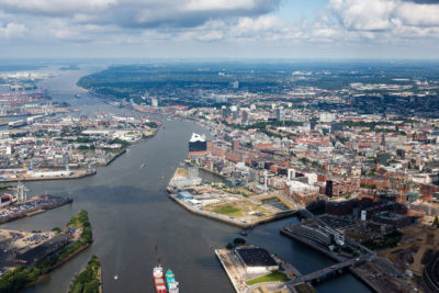 Hamburg is Europe's second largest port and sits in an inland delta of the Elbe River, which flows into the North Sea. 