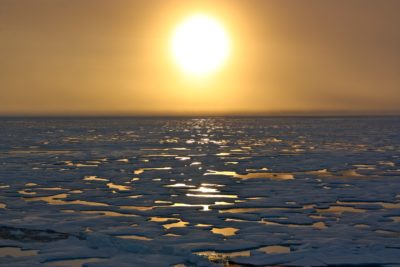 The sun sets over the Arctic, which is rapidly warming.