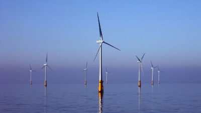 Offshore wind turbines near Walney Island in the Irish Sea.