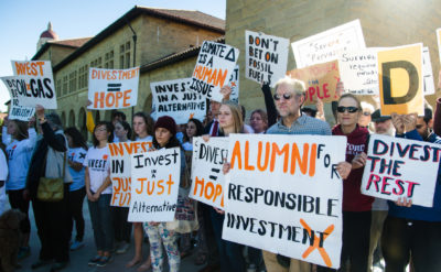 Fossil fuel divestment campaigners at Stanford University.