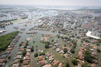 Flooding in Port Arthur, Texas after Hurricane Harvey, August 31, 2017. In a new paper, researchers argue for a managed retreat from flood-prone areas.