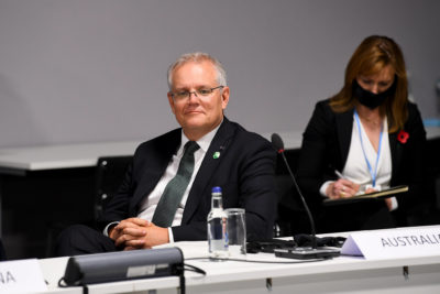 Australian Prime Minister Scott Morrison at the UN climate conference in Glasgow, Scotland. Australia did not join other nations in a pledge to phase out coal by the 2040s.