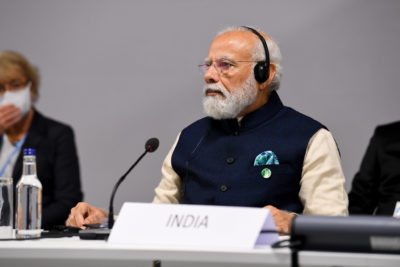 Narendra Modi, prime minister of India, at the UN climate conference in Glasgow, Scotland.