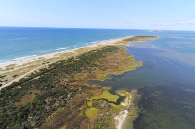 An aerial view from the south end of Hatteras Island.