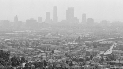 Smog obscures downtown Los Angeles in July 1978.