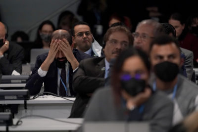 Delegates at the closing COP26 session, where the agreement on phasing out coal burning was weakened. 