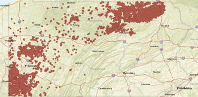 Active unconventional, or fracked, gas wells in Pennsylvania.