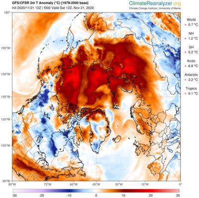 The Arctic measured more than 12 degrees above normal on November 21.