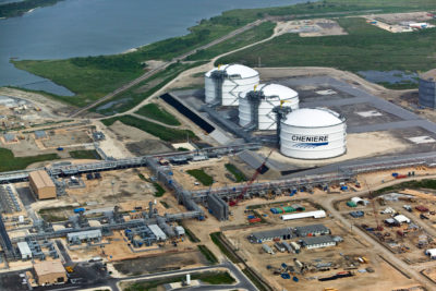 The Sabine Pass LNG export terminal in Cameron Parish, Louisiana.