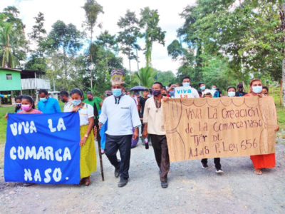 Members of the Naso tribe, led by King Reynaldo Santana, march to celebrate the Supreme Court decision in November.