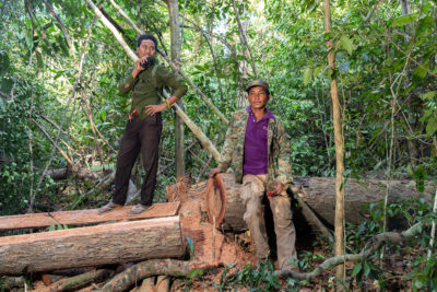 Members of the Prey Lang Community Rangers monitoring illegal logging. Prey Lang is one of Asia's last remaining lowland evergreen woodlands.