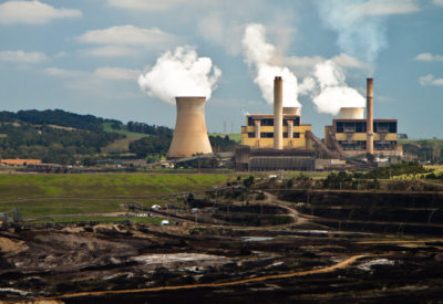 The Yallourn Power Station and adjacent brown coal mine in the Latrobe Valley of Victoria, Australia.