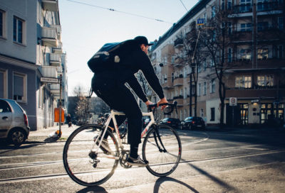 A cyclist in Berlin, Germany.