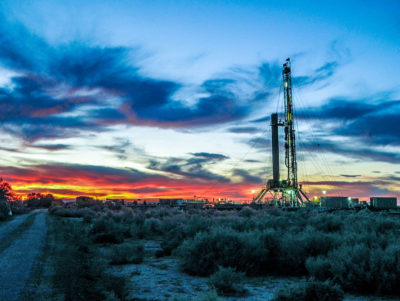 Sunset over a U.S. Department of Energy geothermal test site in Nevada.
