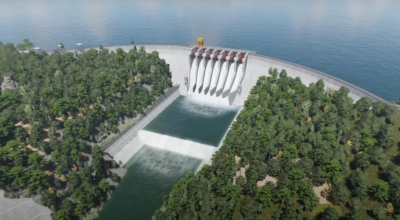 A computer rendering of the completed Stiegler's Gorge dam.