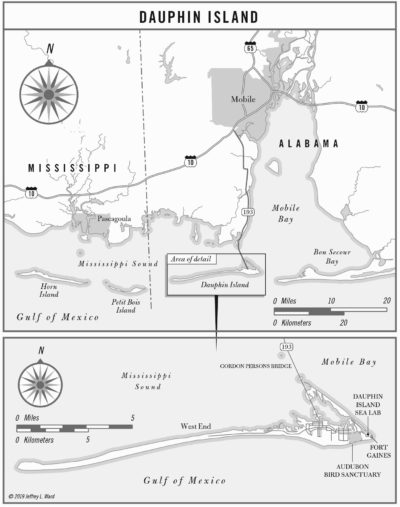 Map of Dauphin Island, Alabama.