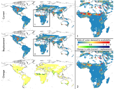 Suggested crop redistribution across the globe to improve agricultural yields and reduce water usage.