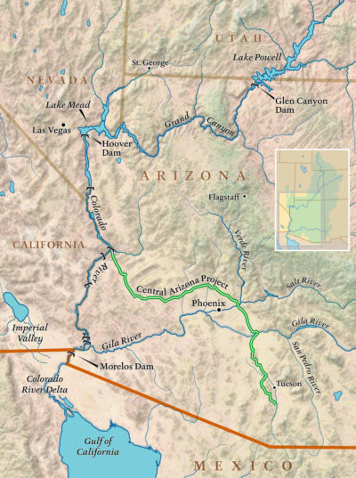 The Central Arizona Project stretches 336 miles, delivering water from the Colorado River to communities in central and southern Arizona. 