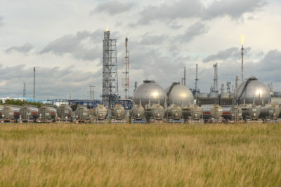 Oil tanks at a refinery in Alberta, Canada.