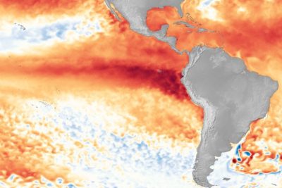 El Niño brings unusually warm waters to the eastern Pacific.