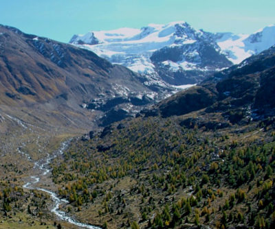 The Forni Glacier as it looked circa 1860 (left) and in 2010 (right). In 1867, the glacier covered 19 square kilometers; today, it has shrunk to 11 square kilometers. Scientists forecast that the glacier could disappear altogether by 2100.