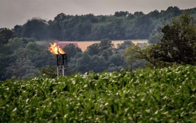 A natural gas flare in Pulaski Township, Pennsylvania