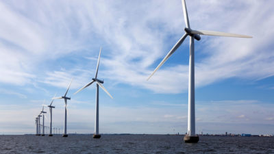 The community-owned Middelgrunden Offshore Wind Farm off the coast of Copenhagen, Denmark.
