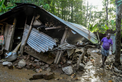 A damaged house on the banks of Pamba River following Kerala's widespread flooding last August. A quarter-million people were forced to take refuge at relief camps during the floods.