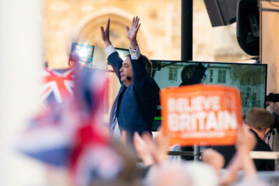 Nigel Farage, leader of the Brexit Party, at a rally in London's Parliament Square in March 2019.