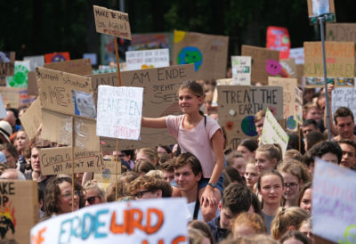 German students at a Fridays for Future climate change protest in front of the Brandenburg Gate in Berlin on May 24.